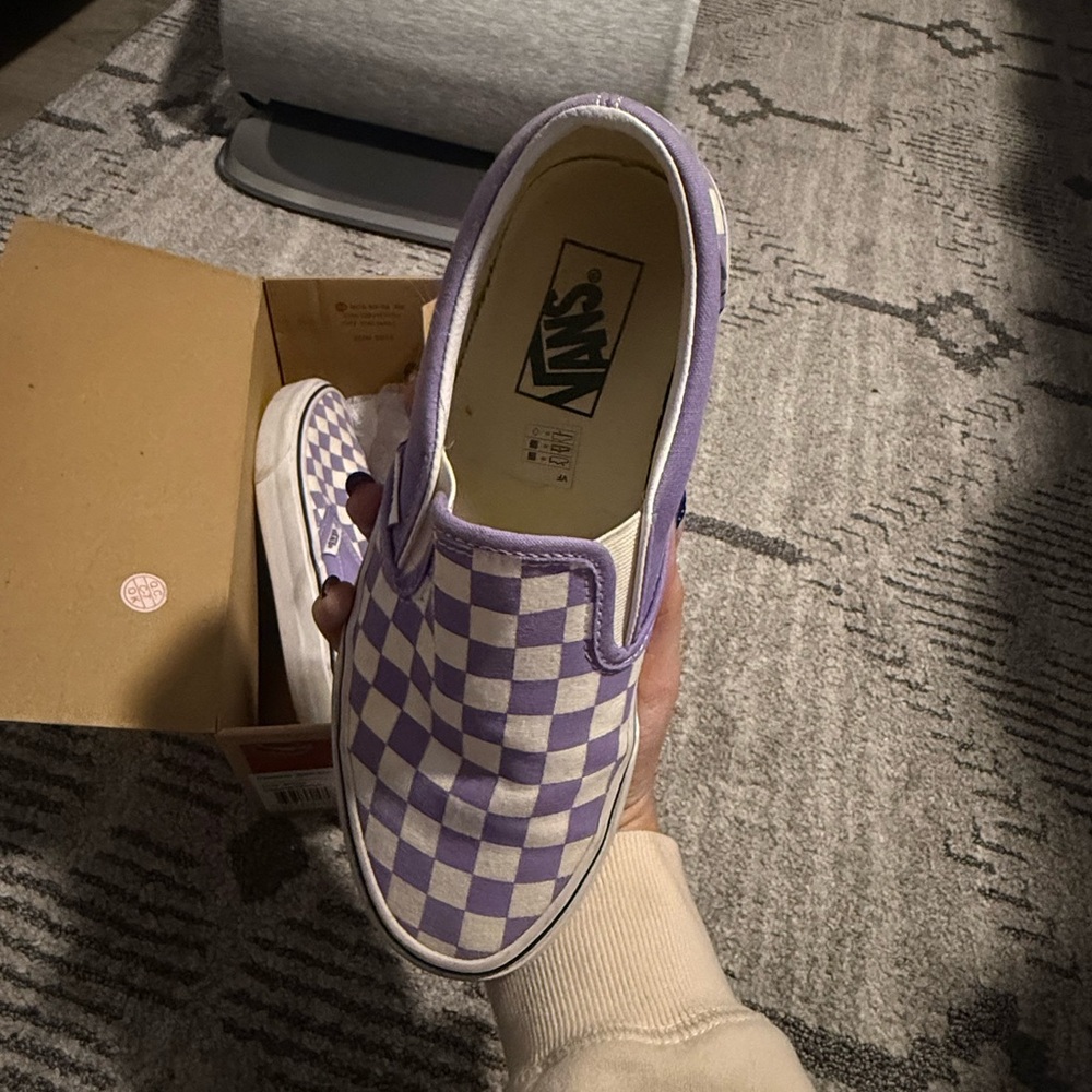 Vans Lavender and White Checkered Classic Slip-Ons - Picture 4 of 12